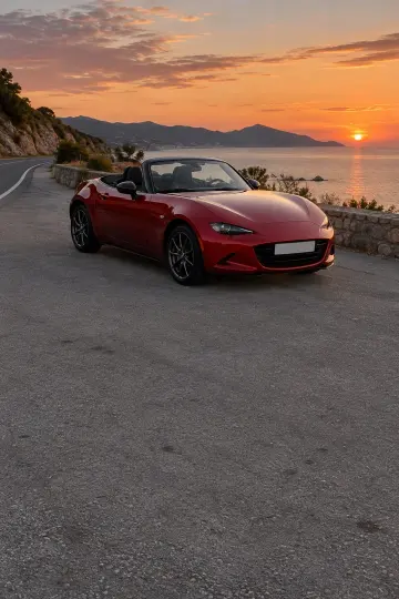 Red convertible · sunset coast
